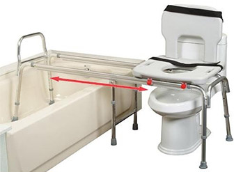 A toilet to tub sliding transfer bench minimizes unnecessary transfers that may consume one's energy and decreases fall risk.